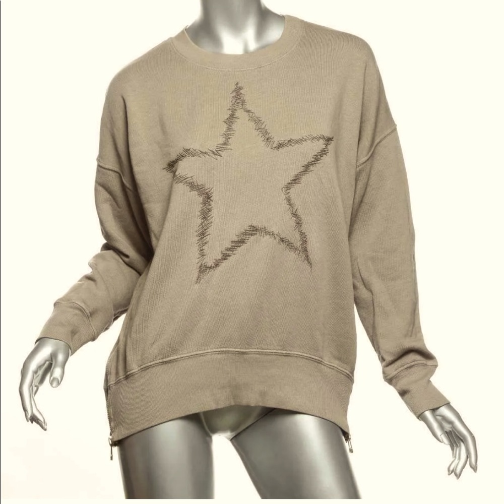 Sundry Women’s Chai Brown Cotton Side-zip Star Stitch Sweatshirt
